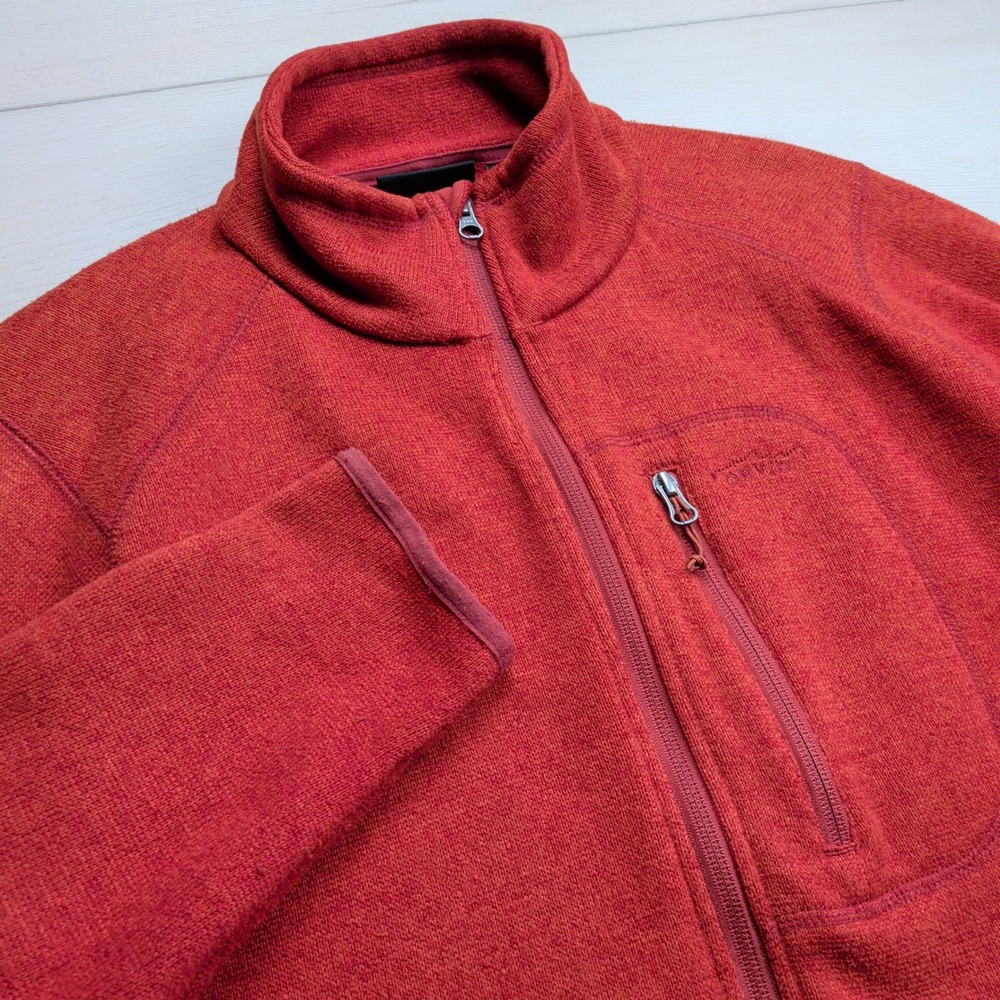 Orvis Trout Bum Mens Large Full Zip Sweater Fleece Jacket Orange Rust Heather